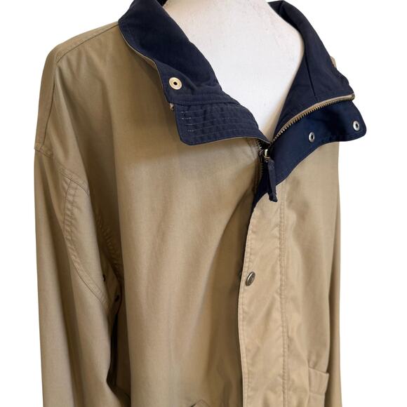 Eddie Bauer Coat Jacket Men's Large Tan Navy Chore Barn Full Zip Snap Pockets - Picture 8 of 10